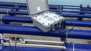 Flow meter calibration using ultrasonic flow meter master calibrator